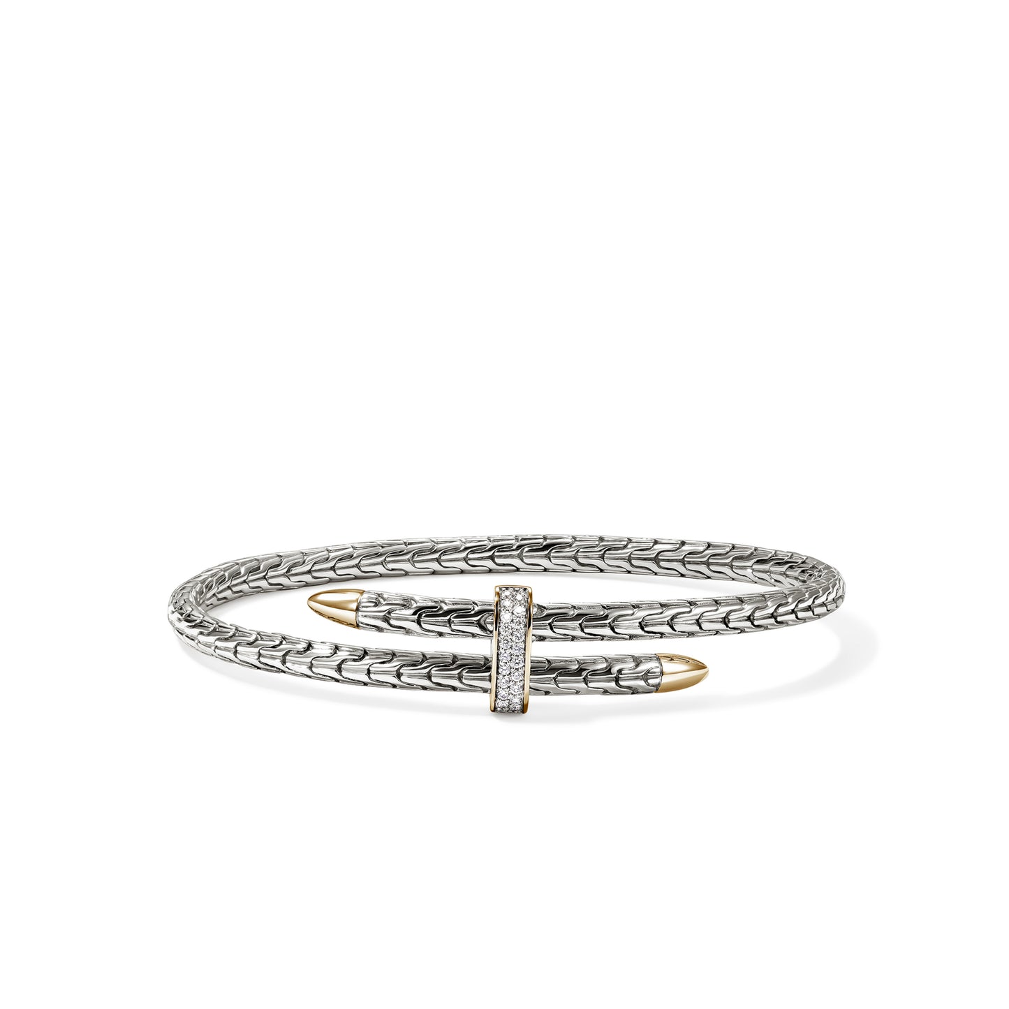 John Hardy Spear Flex Cuff, Gold & Sterling Silver & Diamonds, 0.16 CTTW - Carter's Collective Fine Jewelry