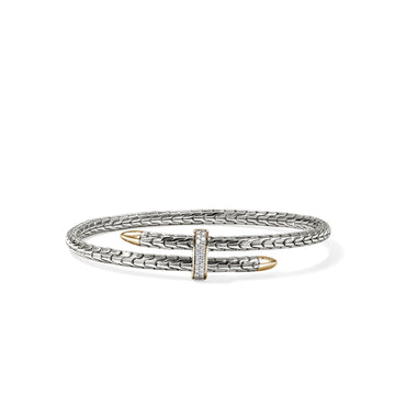 John Hardy Spear Flex Cuff, Gold & Sterling Silver & Diamonds, 0.16 CTTW - Carter's Collective Fine Jewelry