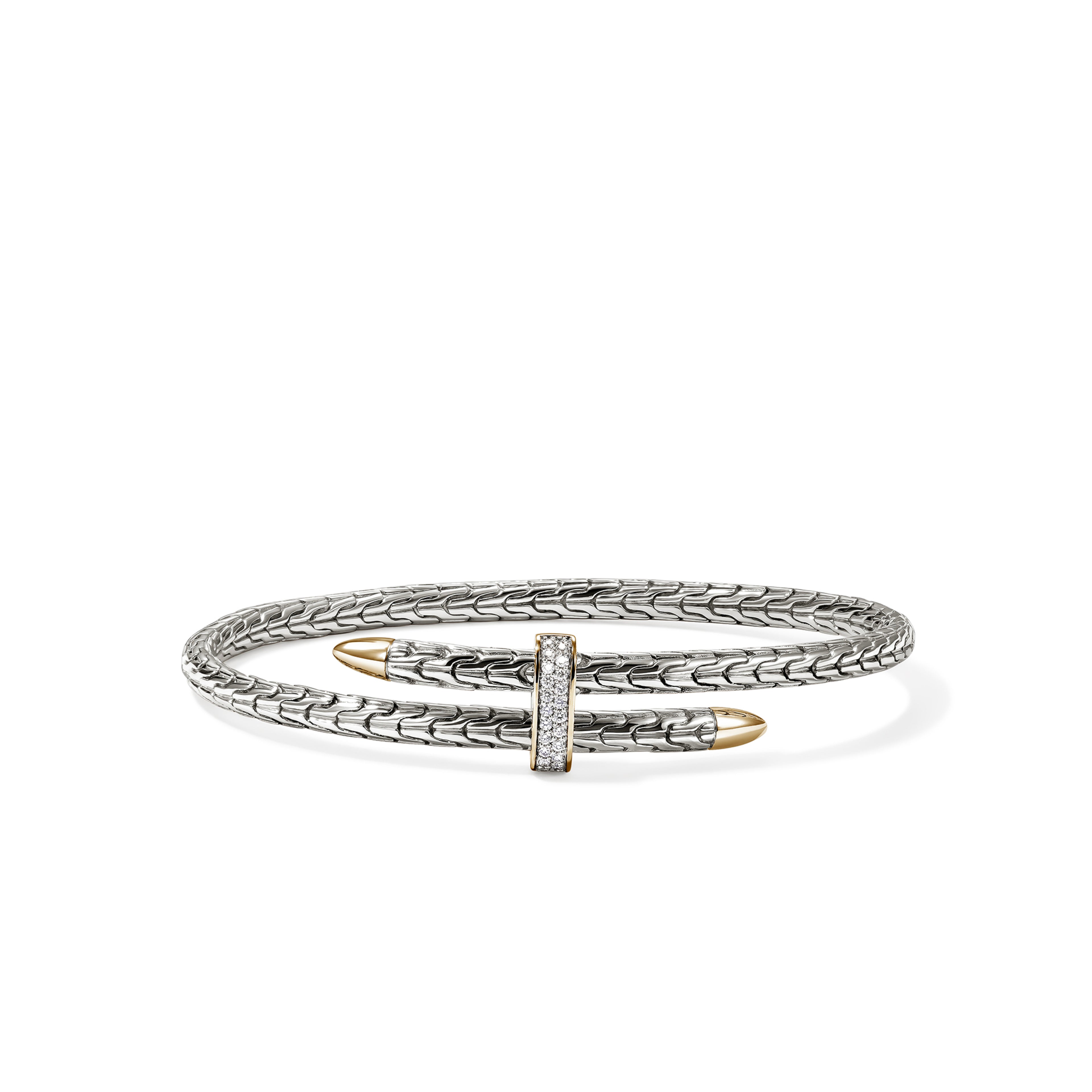 John Hardy Spear Flex Cuff, Gold & Sterling Silver & Diamonds, 0.16 CTTW - Carter's Collective Fine Jewelry
