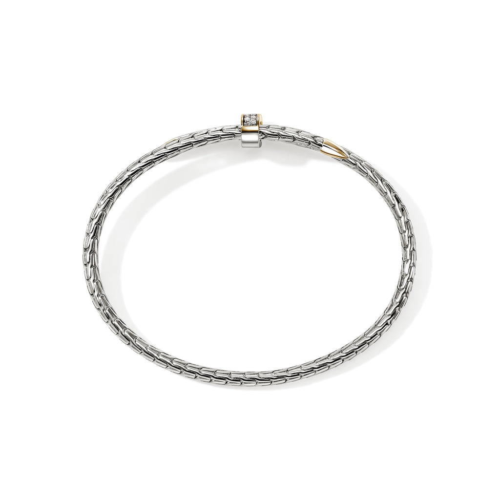 John Hardy Spear Flex Cuff, Gold & Sterling Silver & Diamonds, 0.16 CTTW - Carter's Collective Fine Jewelry