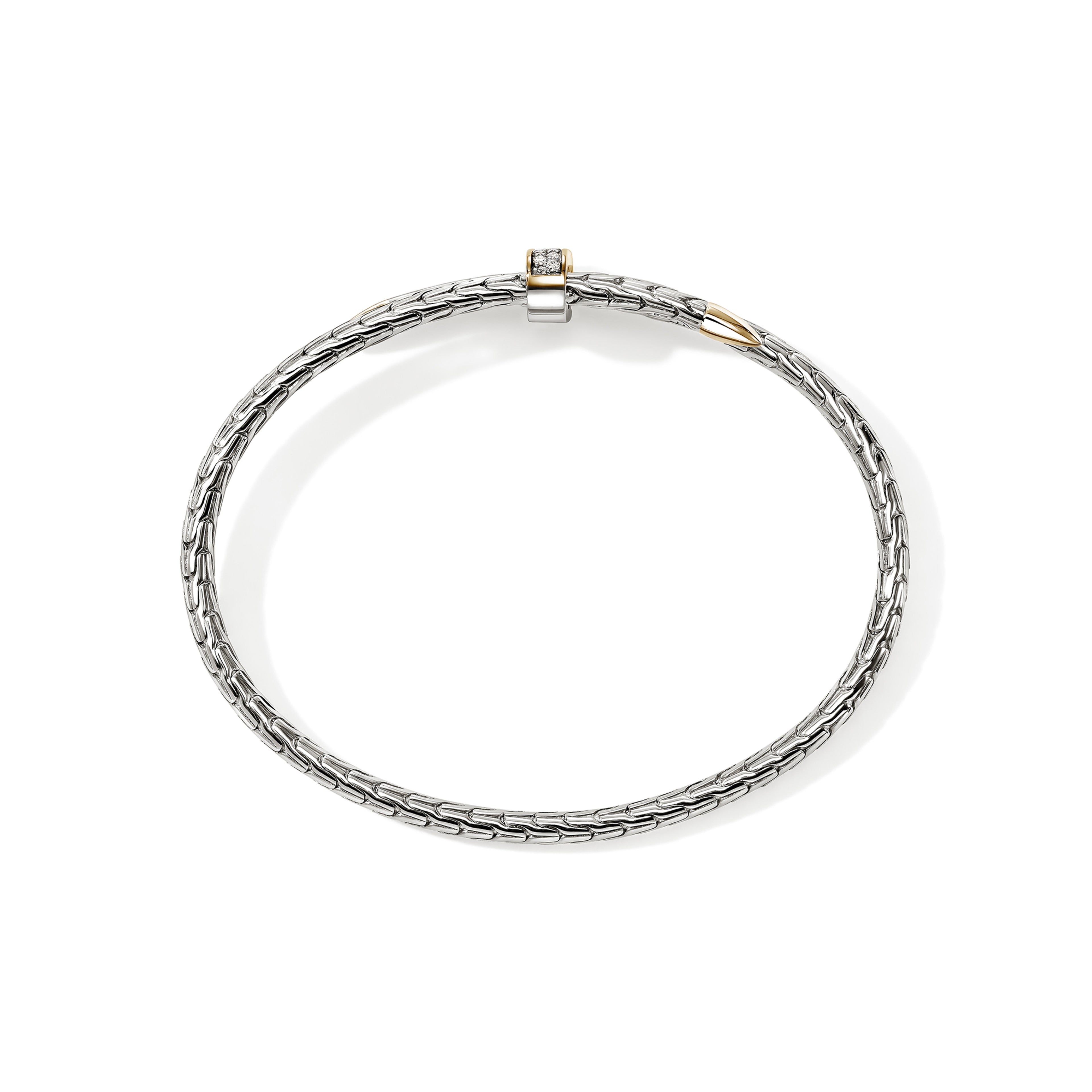 John Hardy Spear Flex Cuff, Gold & Sterling Silver & Diamonds, 0.16 CTTW - Carter's Collective Fine Jewelry