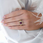 Emerald-Cut Pink Garnet Ring with Natural Diamond Accents, 5.14 CTTW - Carter's Collective Fine Jewelry