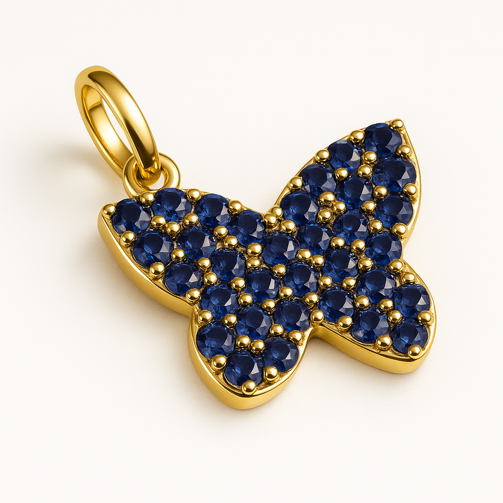 Classic Blue Sapphire Gemstone Pave Butterfly Charm - Carter's Collective Fine Jewelry