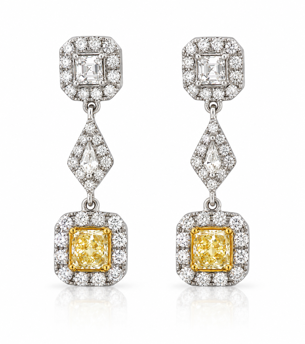 Natural Fancy Yellow Diamond Multi Shape Dangle Earrings, 3.39 CTTW