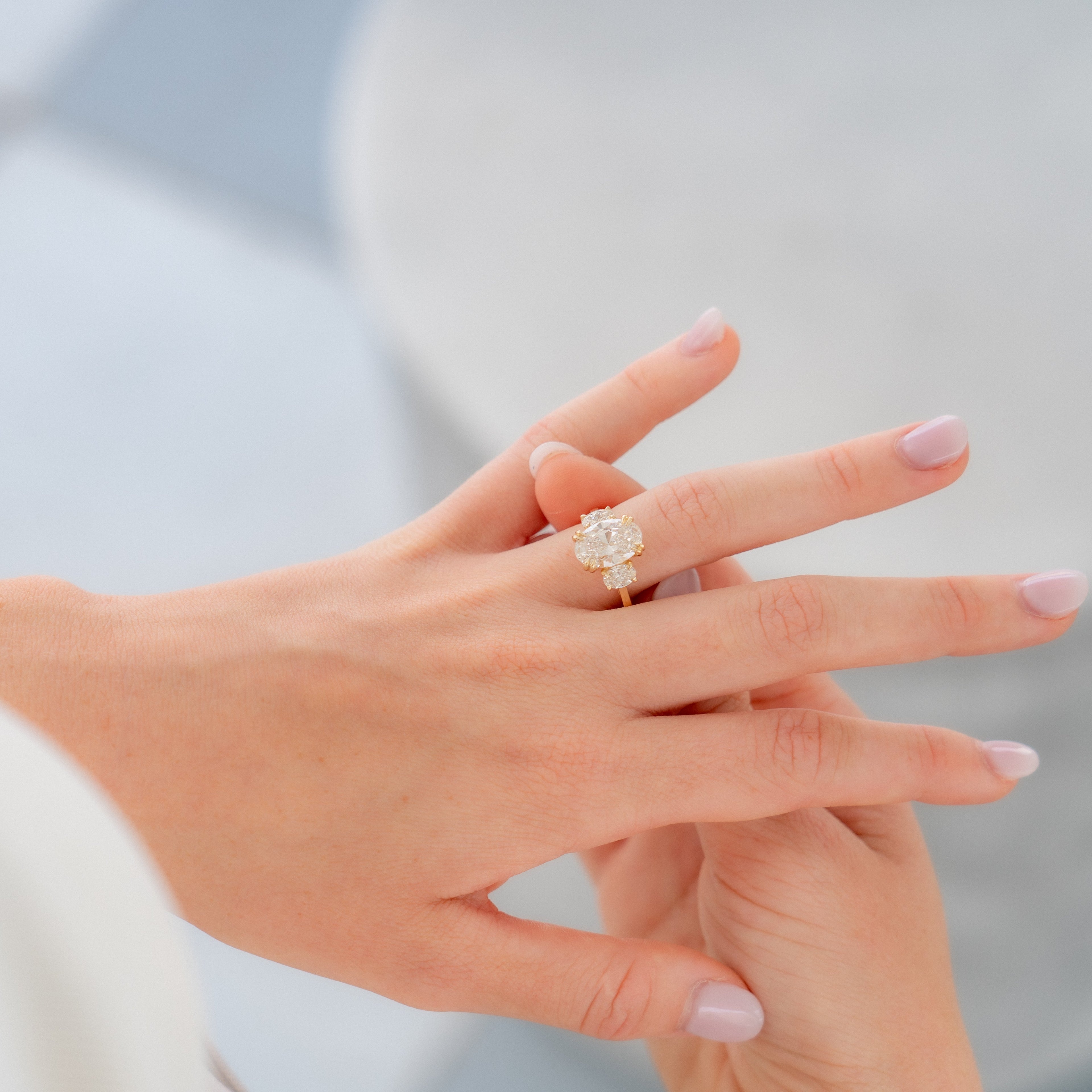 Magnolia Customizable Three Stone Lab Grown Diamond Engagement Ring