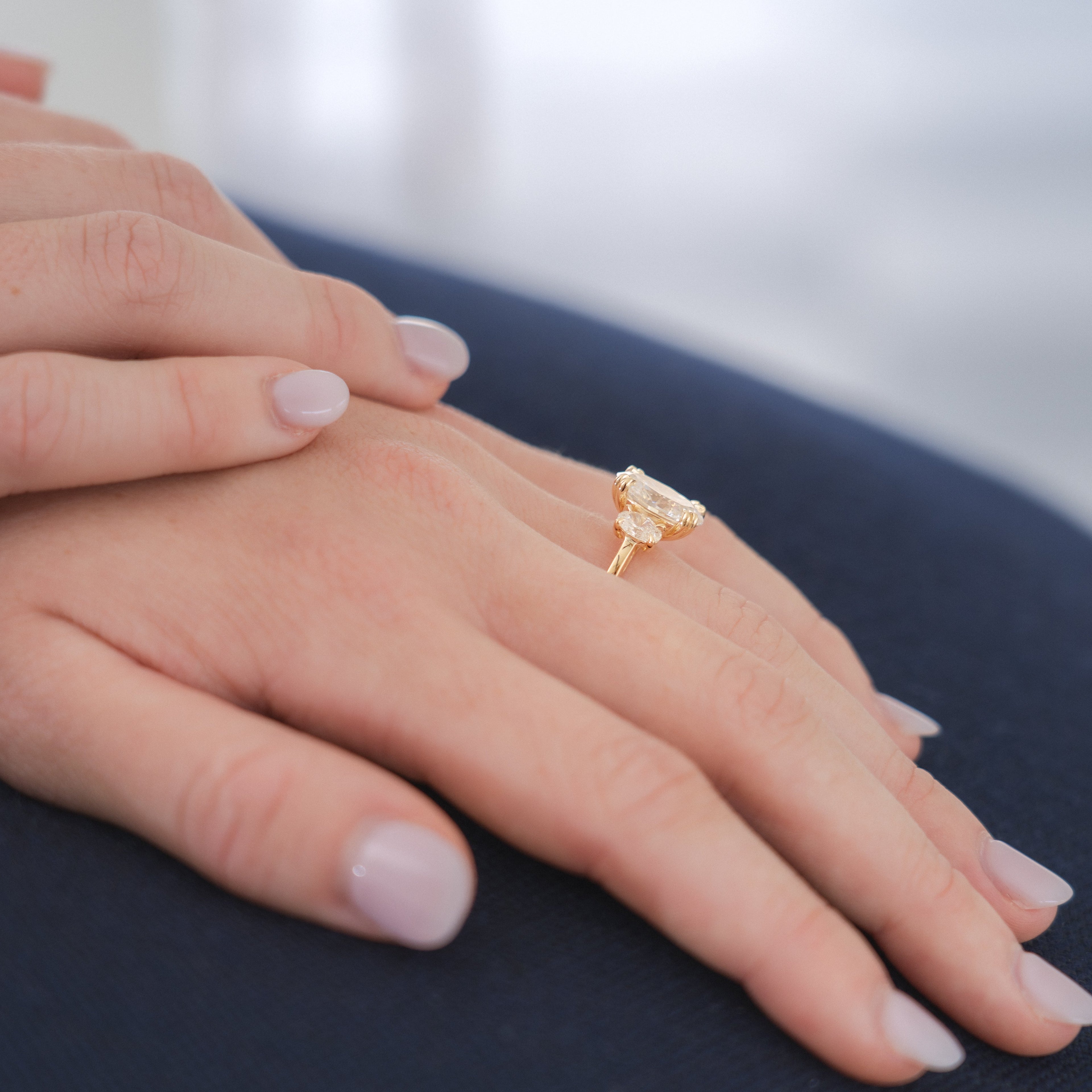 Magnolia Customizable Three Stone Lab Grown Diamond Engagement Ring