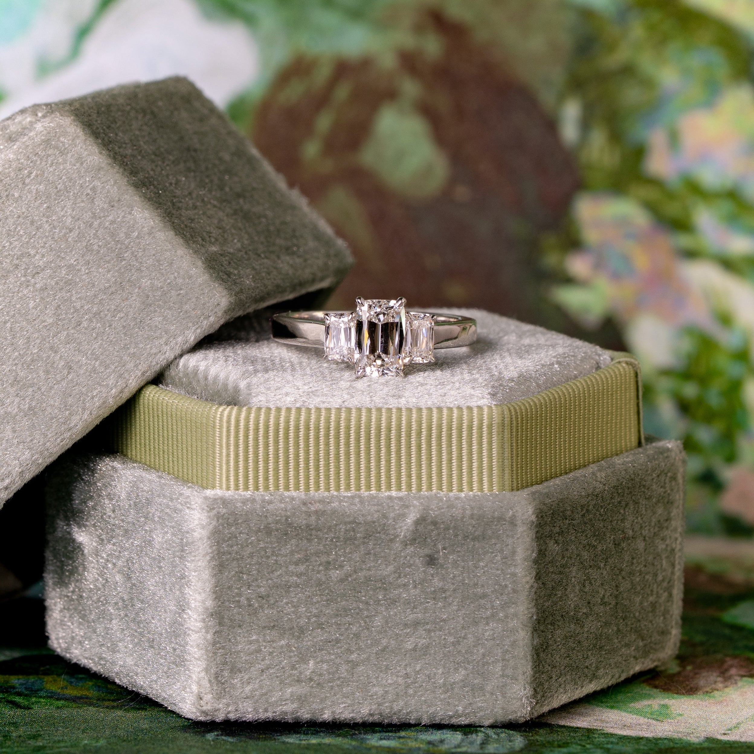 Antique Cushion Diamond Three Stone Engagement Ring, 1.61 CTTW