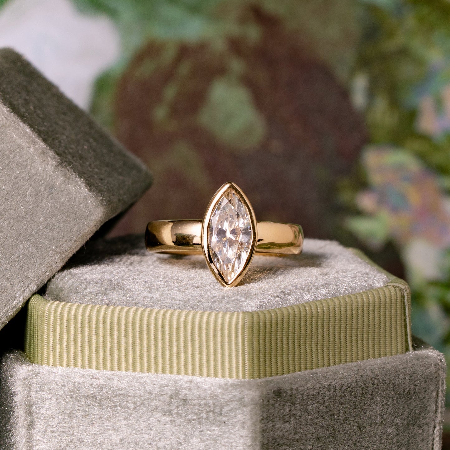 Bezel Natural Marquise Diamond Flat Band Solitaire Engagement Ring, 1.50 CTTW
