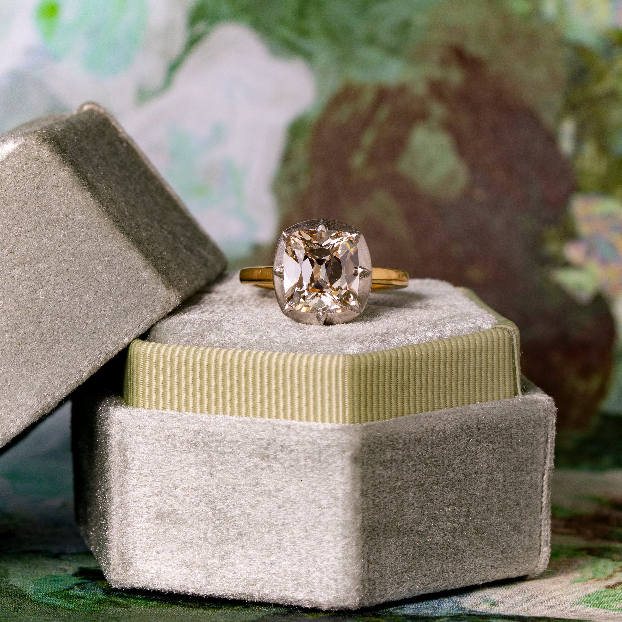 Cushion Cut Natural Diamond Knife Edge Prong Engagement Ring, 4.2 CTTW