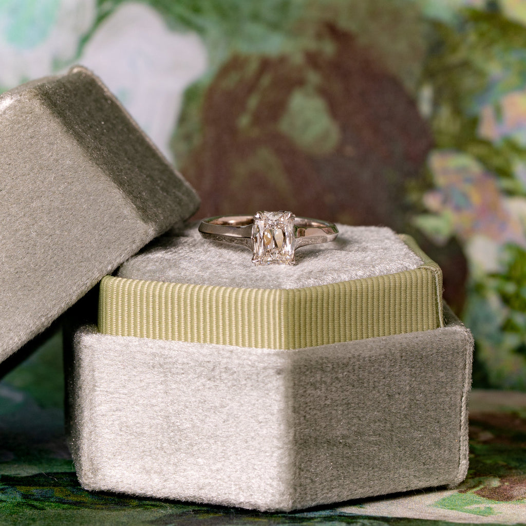 Elongated Antique Cushion Cut Natural Diamond Solitaire Engagement Ring, 1.04 CTTW