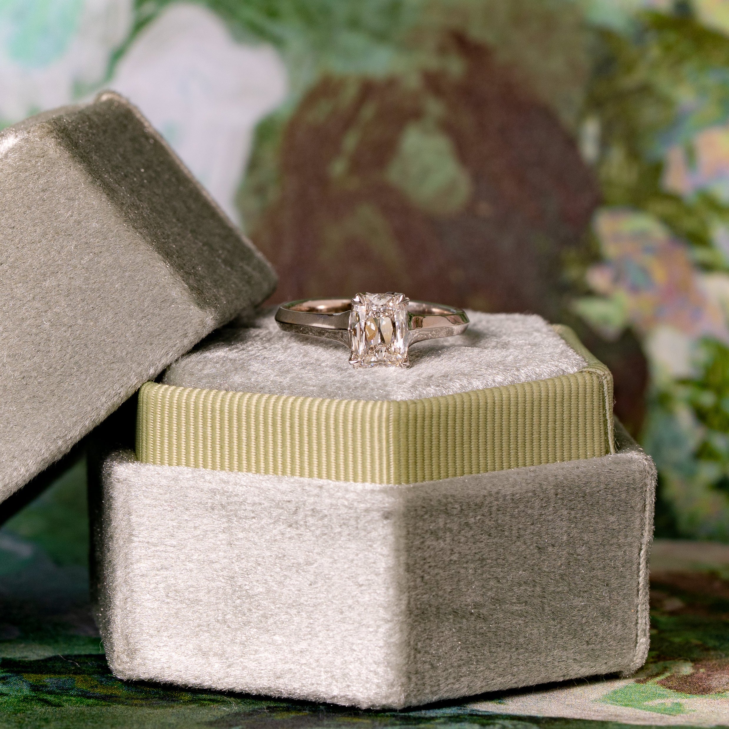 Elongated Antique Cushion Cut Natural Diamond Solitaire Engagement Ring, 1.04 CTTW
