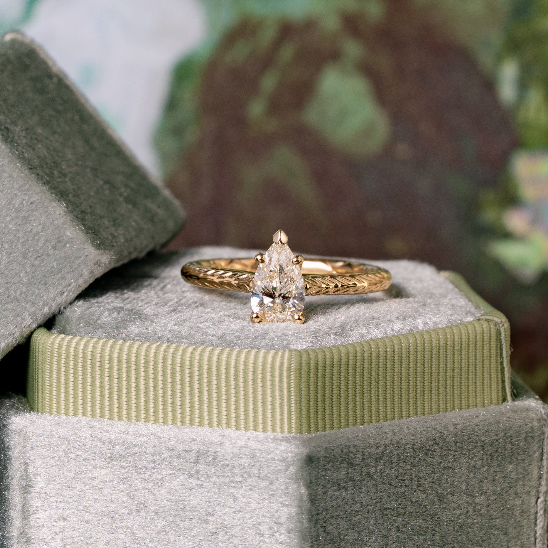 Pear Shape Natural Diamond Cathedral Textured Solitaire Engagement Ring, 1.00 CTTW