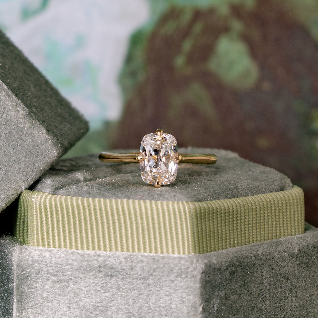 Cushion Cut Natural Diamond Compass Prong Hidden Halo Solitaire Engagement Ring, 1.51 CTTW