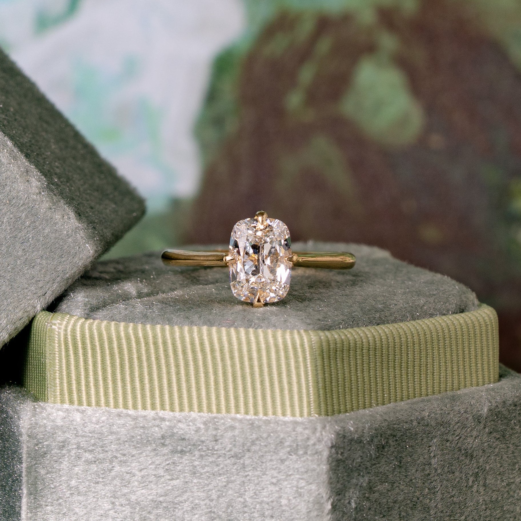 Cushion Cut Natural Diamond Compass Prong Hidden Halo Solitaire Engagement Ring, 1.51 CTTW