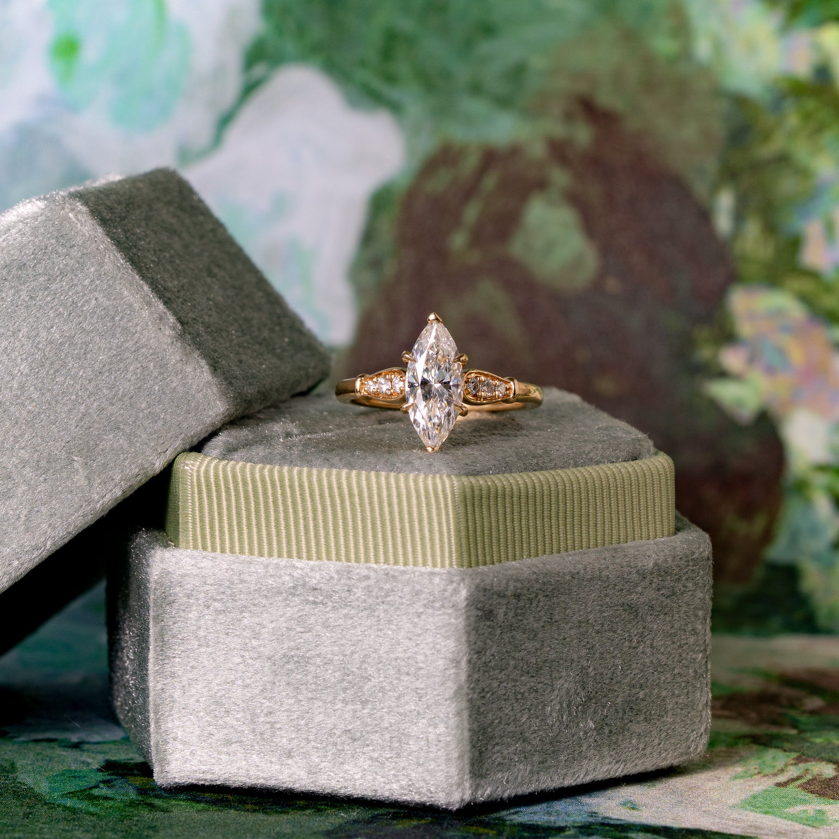 Marquise Cut Natural Diamond Accent Engagement Ring, 1.36 CTTW