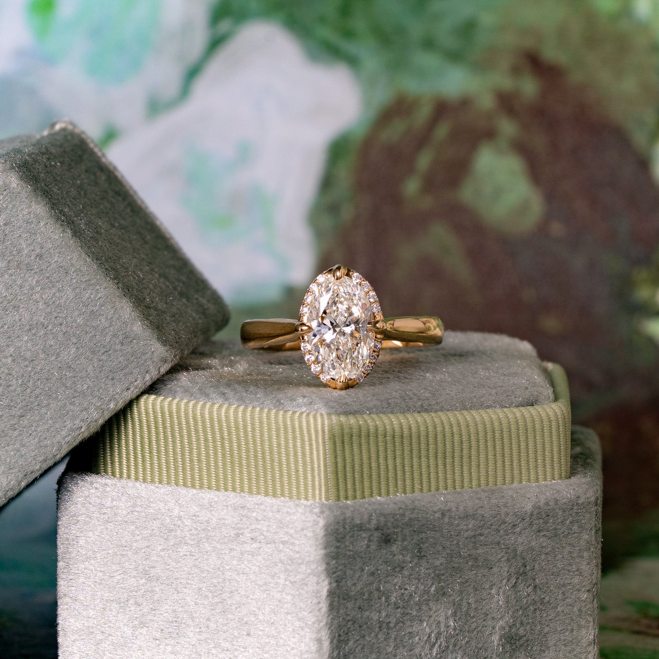 Oval Cut Natural Diamond Hidden Halo Compass Prong Engagement Ring, 2.28 CTTW