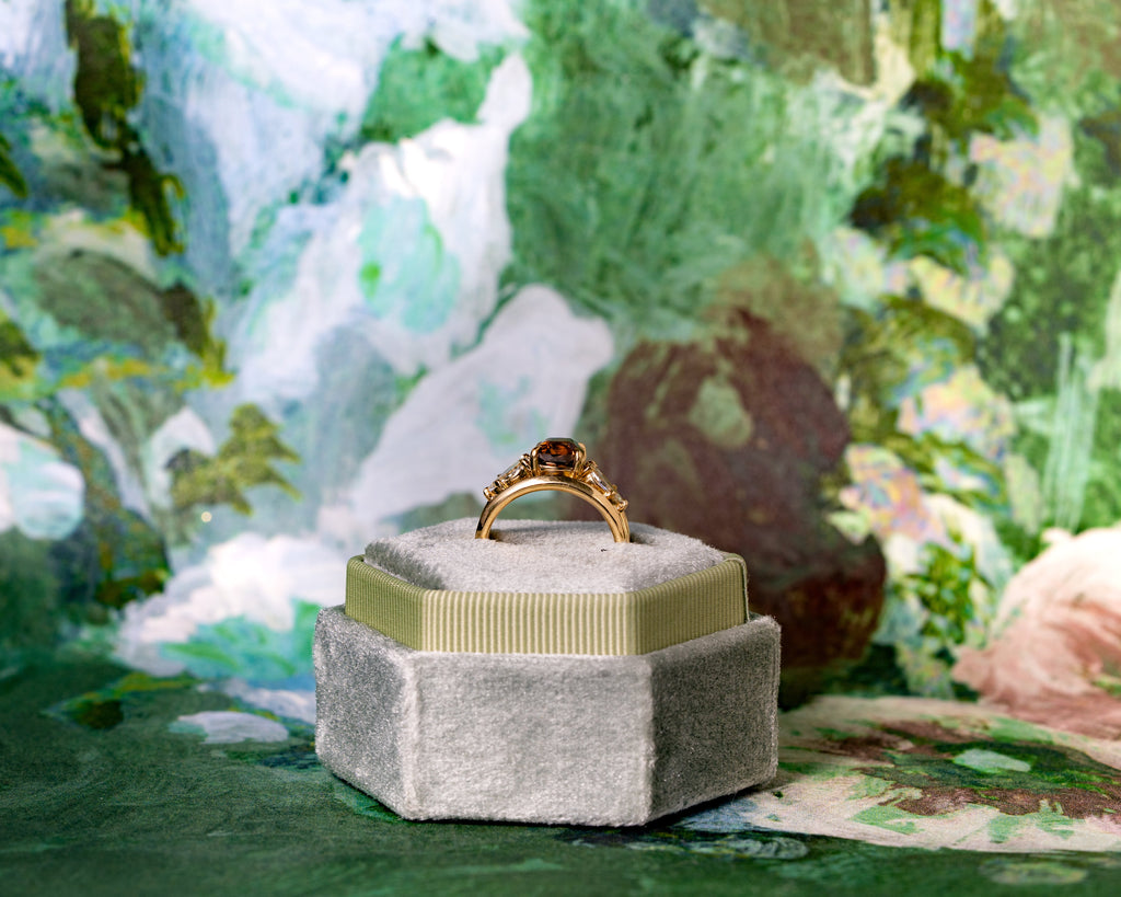 Fancy Dark Orangy Brown Cushion Cut Natural Diamond Three Stone Ring, 3.24 CTTW