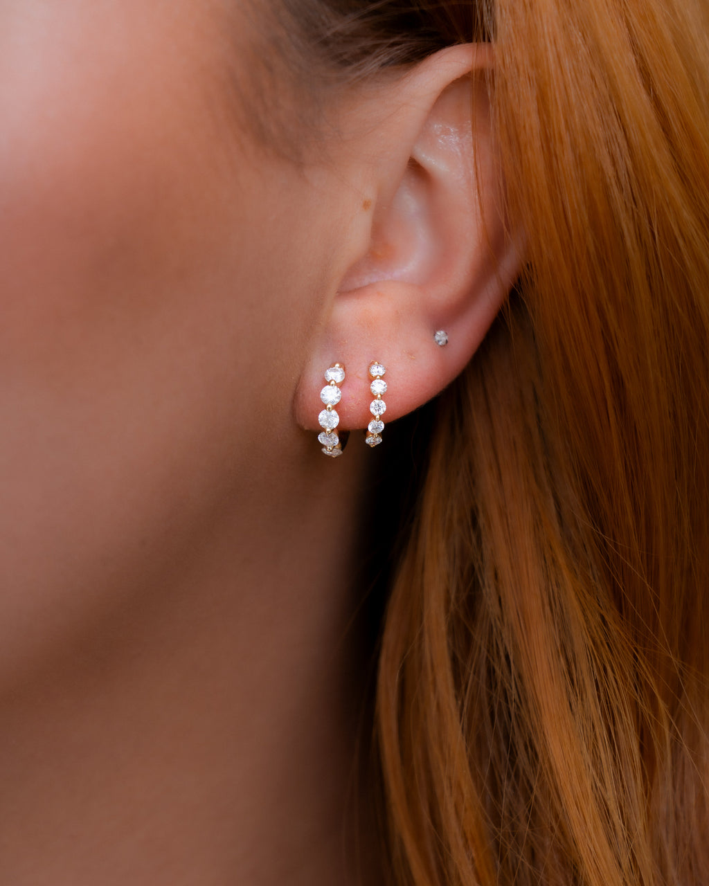 Shared Prong Diamond Huggie Hoop Earrings, 0.30 (Pair)