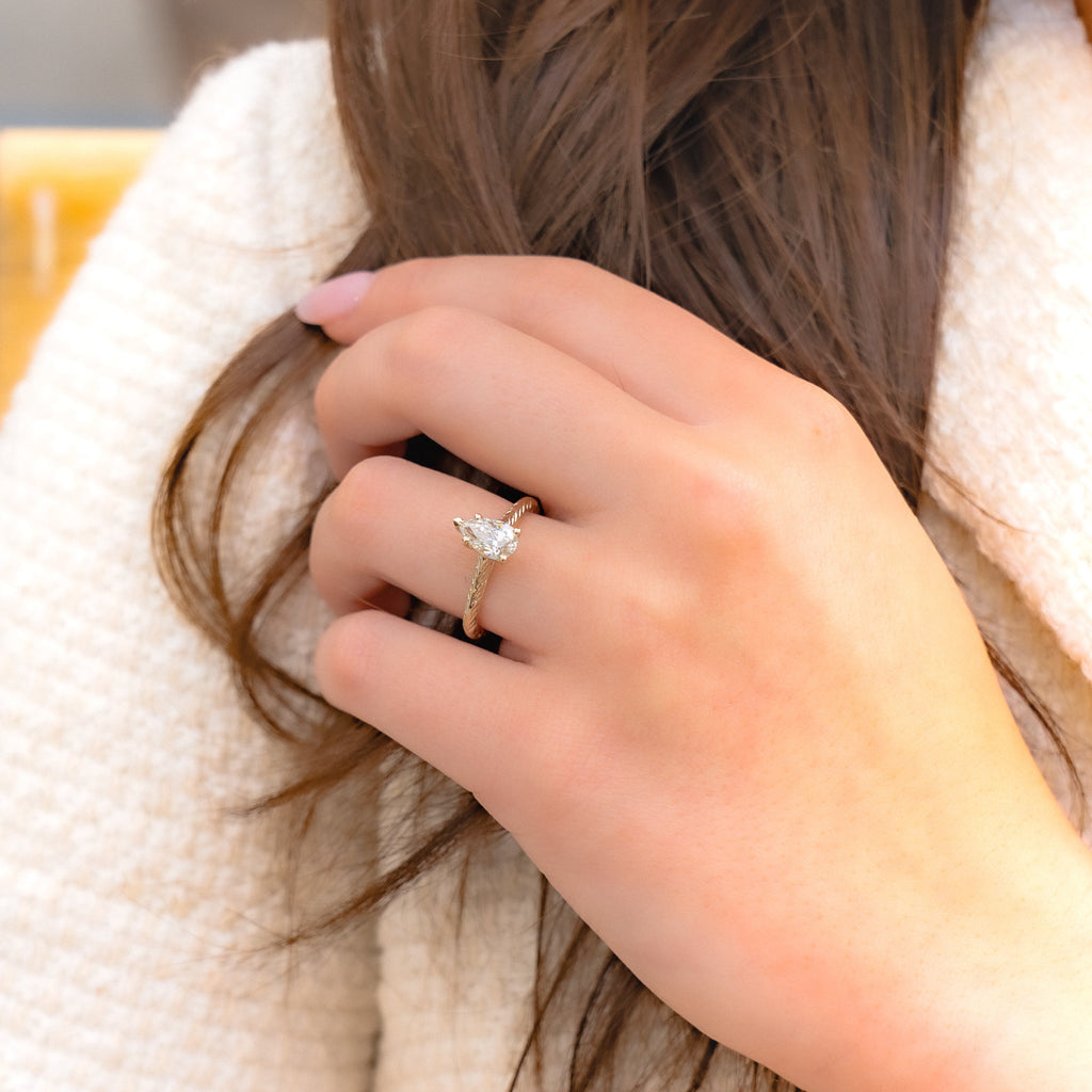 Pear Shape Natural Diamond Cathedral Textured Solitaire Engagement Ring, 1.00 CTTW