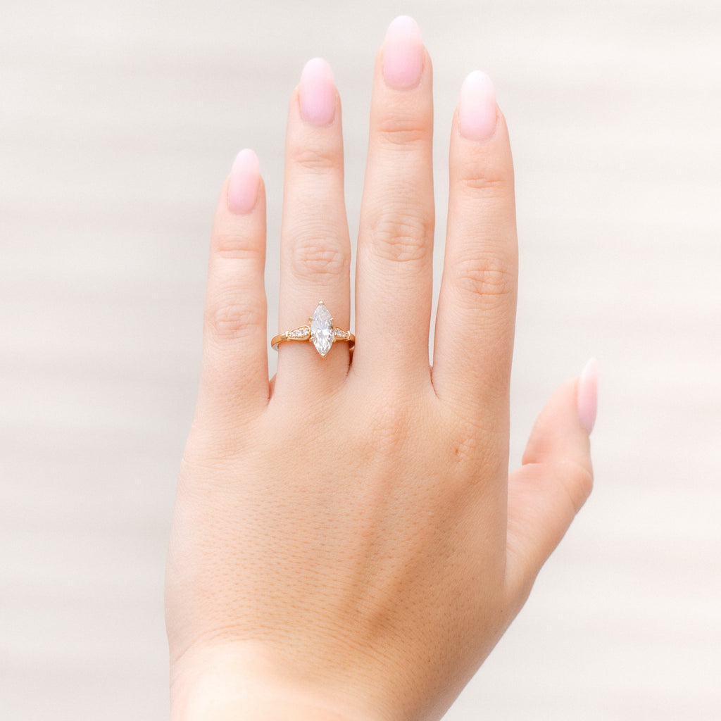 Marquise Cut Natural Diamond Accent Engagement Ring, 1.36 CTTW