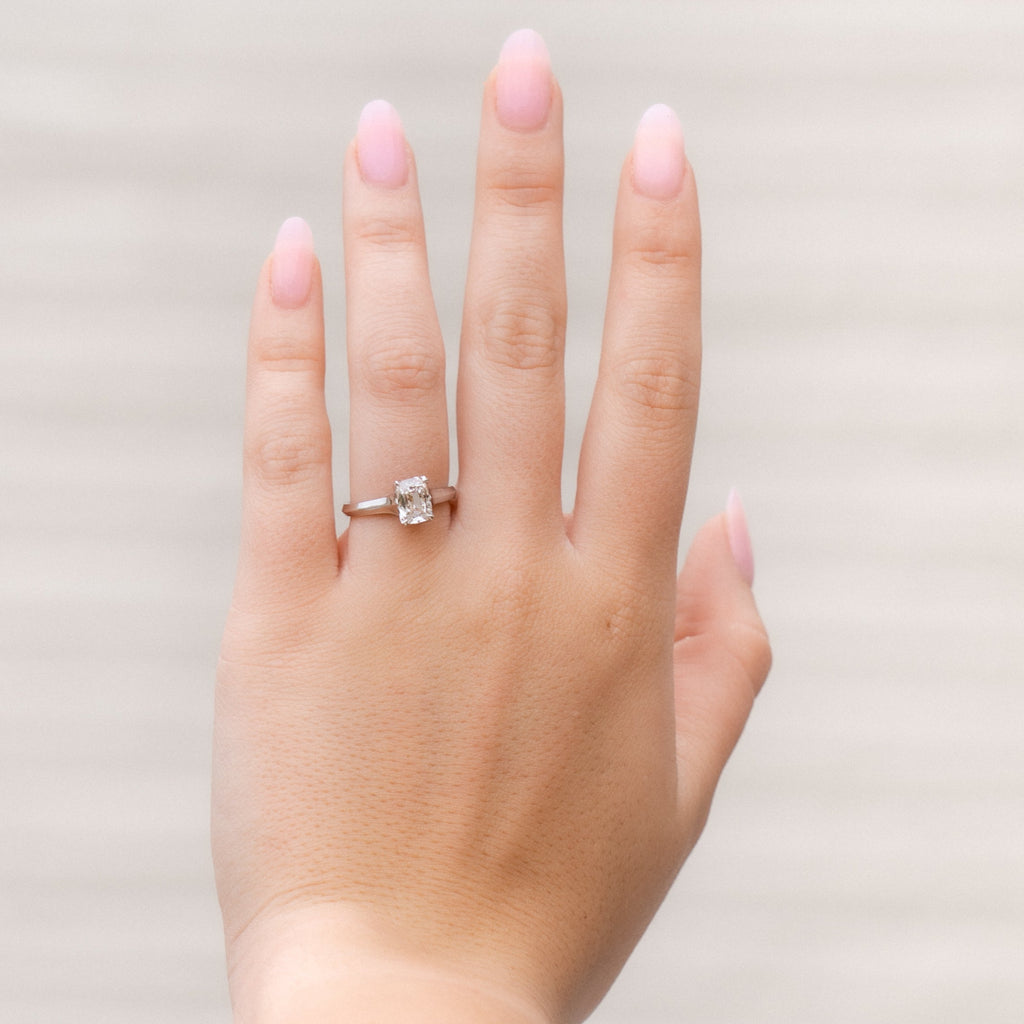 Elongated Antique Cushion Cut Natural Diamond Solitaire Engagement Ring, 1.04 CTTW