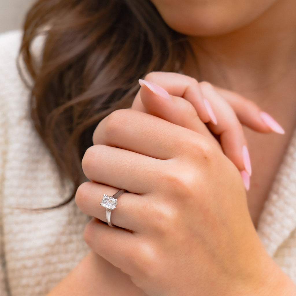 Elongated Antique Cushion Cut Natural Diamond Solitaire Engagement Ring, 1.04 CTTW