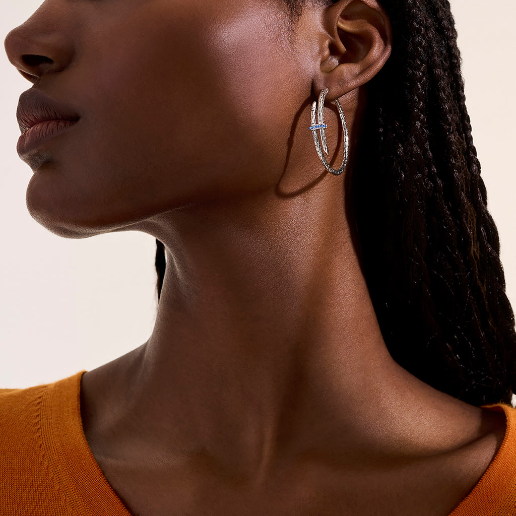 John Hardy Spear Hoop Earrings, Blue Sapphire - Carter's Collective Fine Jewelry