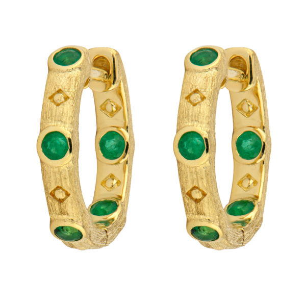 Jane Hoop Earrings with Emerald Inlay (Pair)