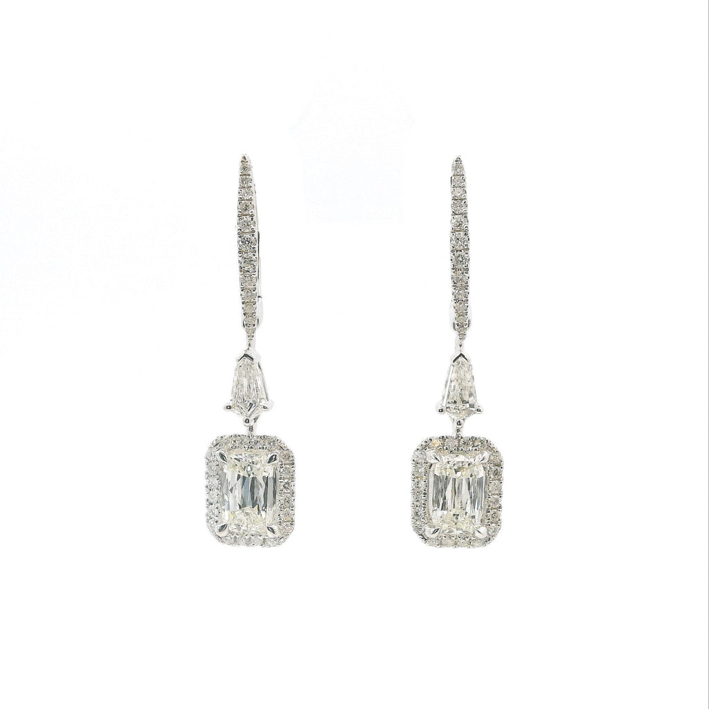 Elongated Cushion Diamond Halo Dangle Earrings, 2.08 CTTW - Carter's Collective Fine Jewelry