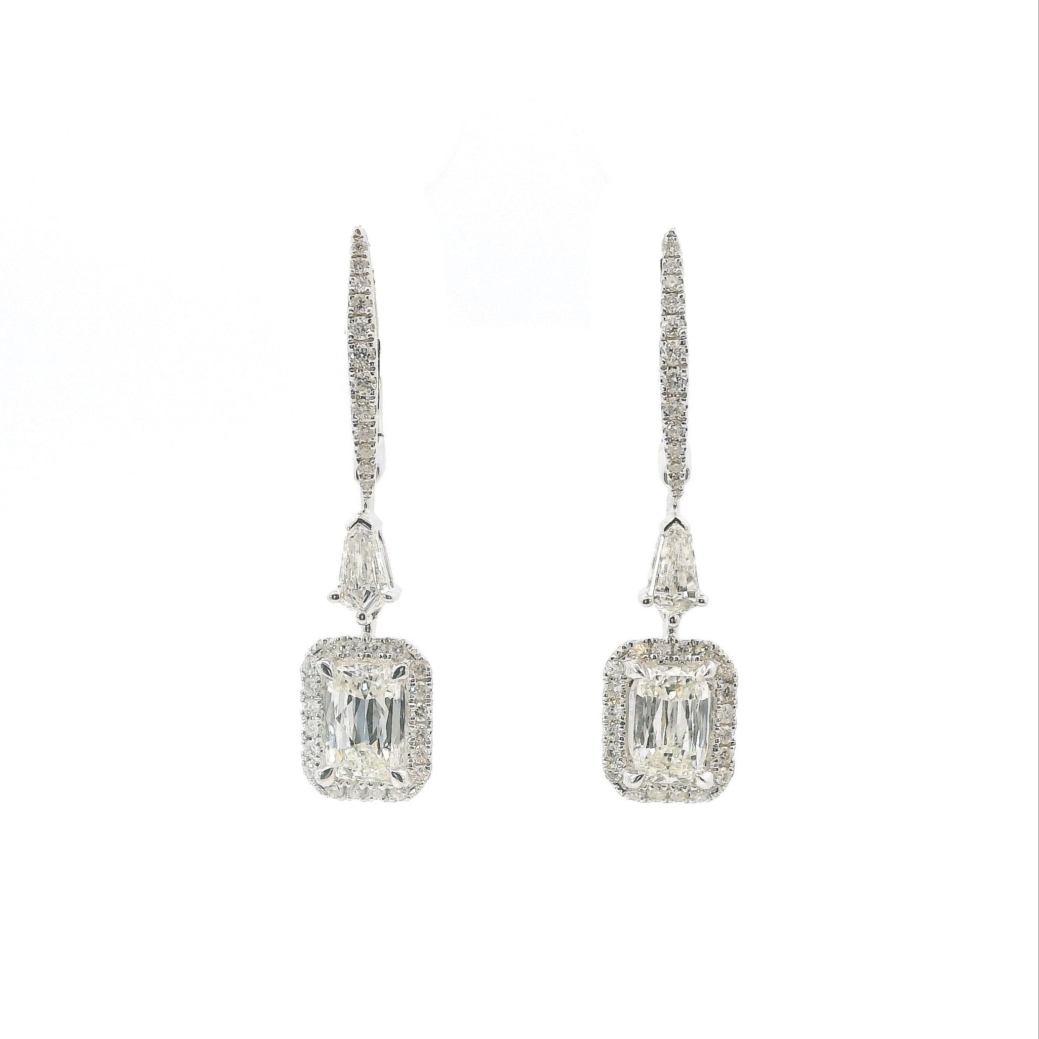 Elongated Cushion Diamond Halo Dangle Earrings, 2.08 CTTW - Carter's Collective Fine Jewelry