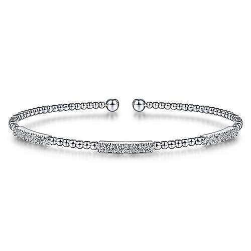 Diamond Pave Stations Bujukan Beaded Cuff Bangle Bracelet