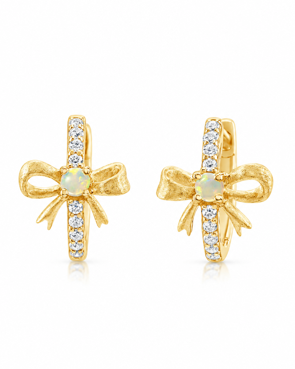 Australian Opal and Diamond Bow Hoop Earrings, 0.20 CTTW