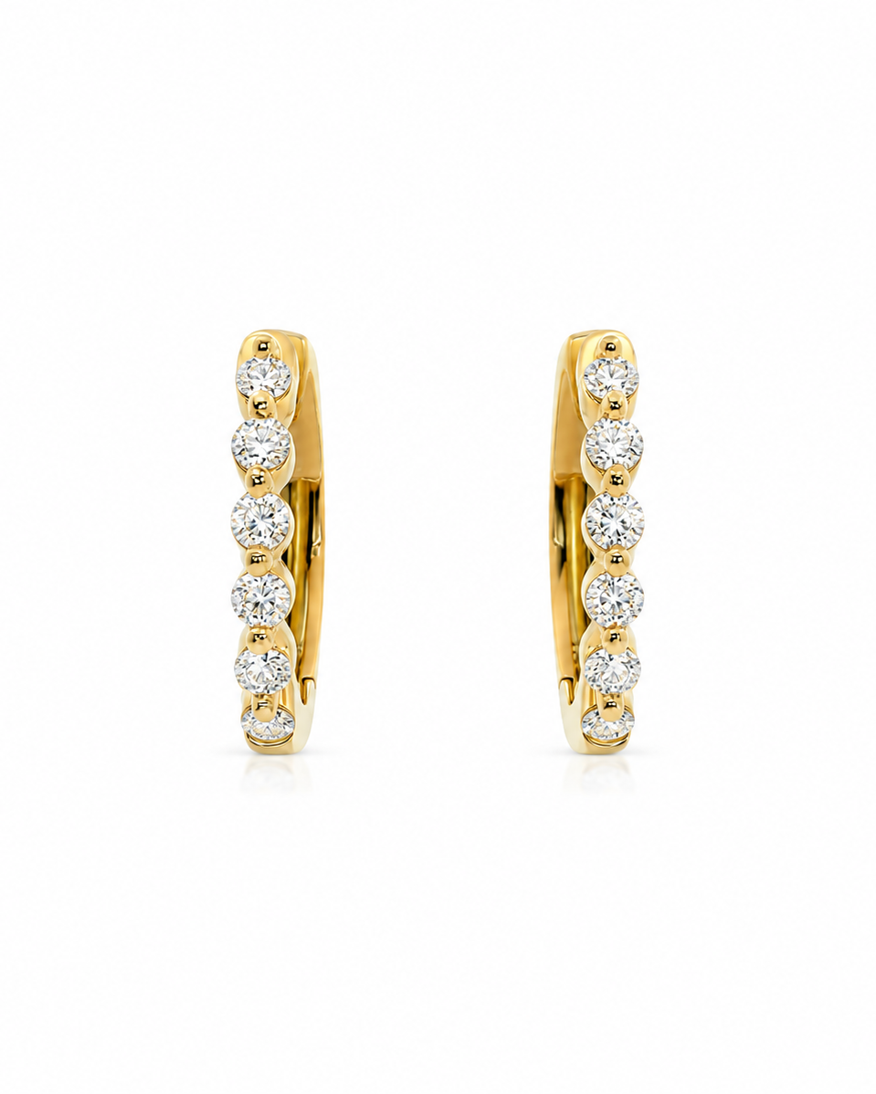 Shared Prong Diamond Huggie Hoop Earrings, 0.30 (Pair)