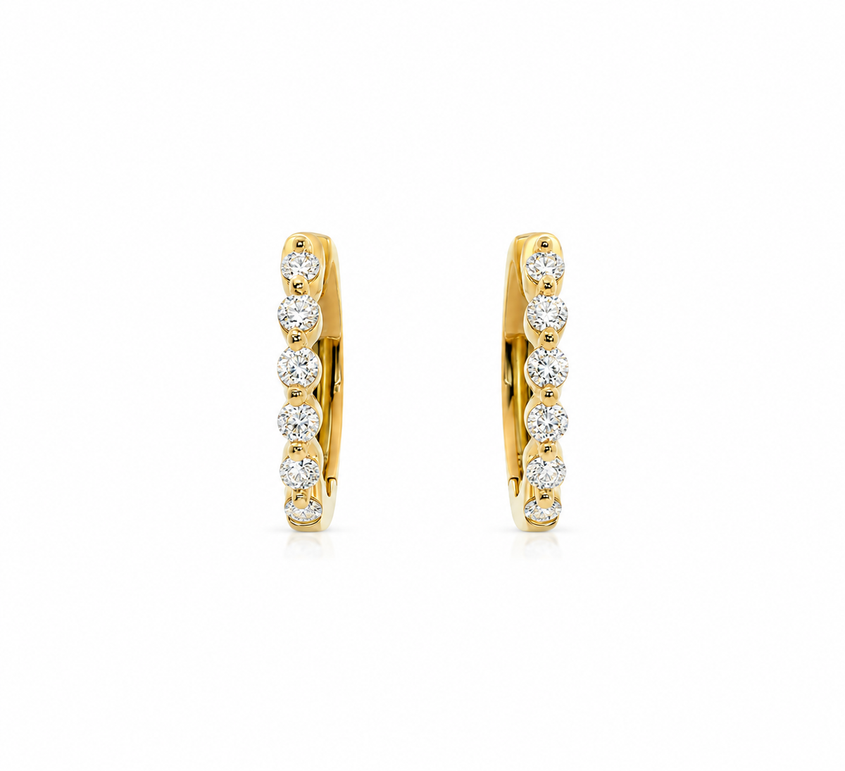 Shared Prong Diamond Huggie Hoop Earrings, 0.30 (Pair)