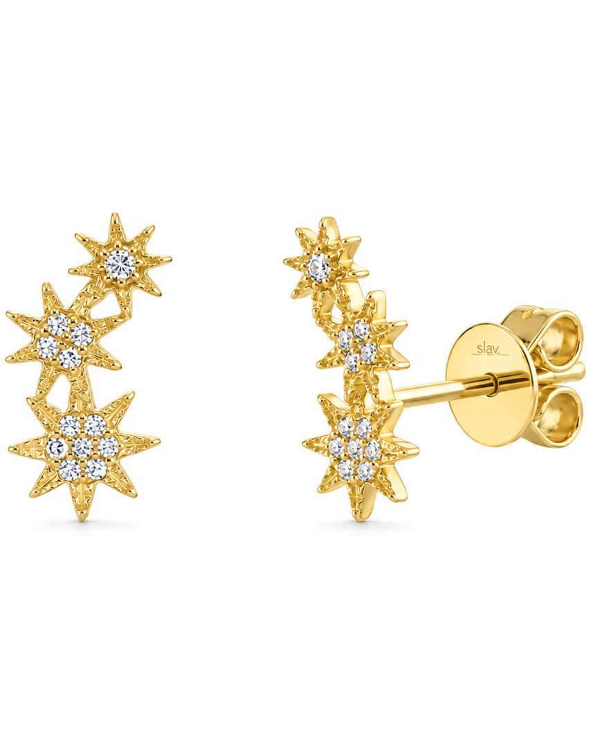 Pave Diamond Starburst Stud Earrings (Pair), 0.06cttw