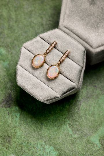 Australian Opal and Diamond Dangle Earrings
