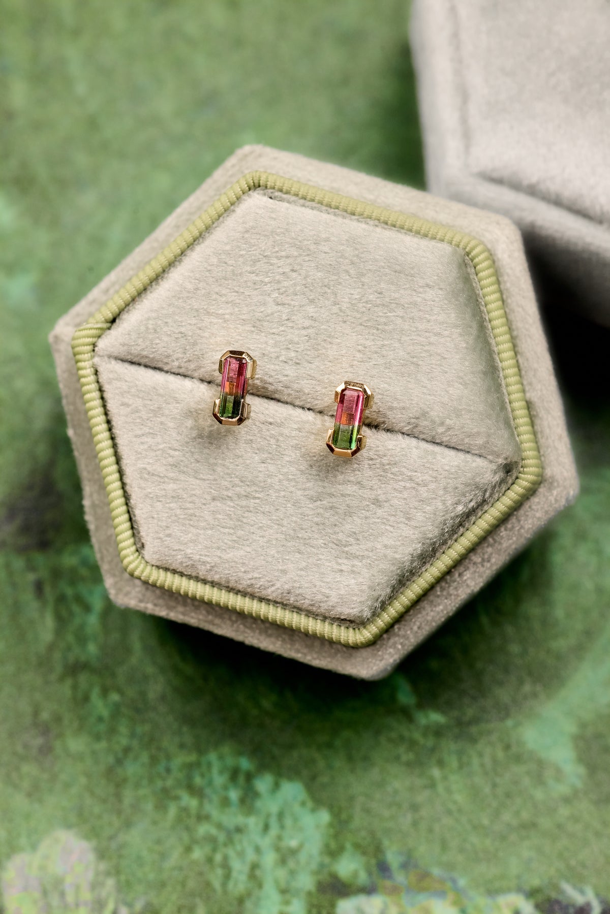 Watermelon Tourmaline Half Bezel Stud Earrings