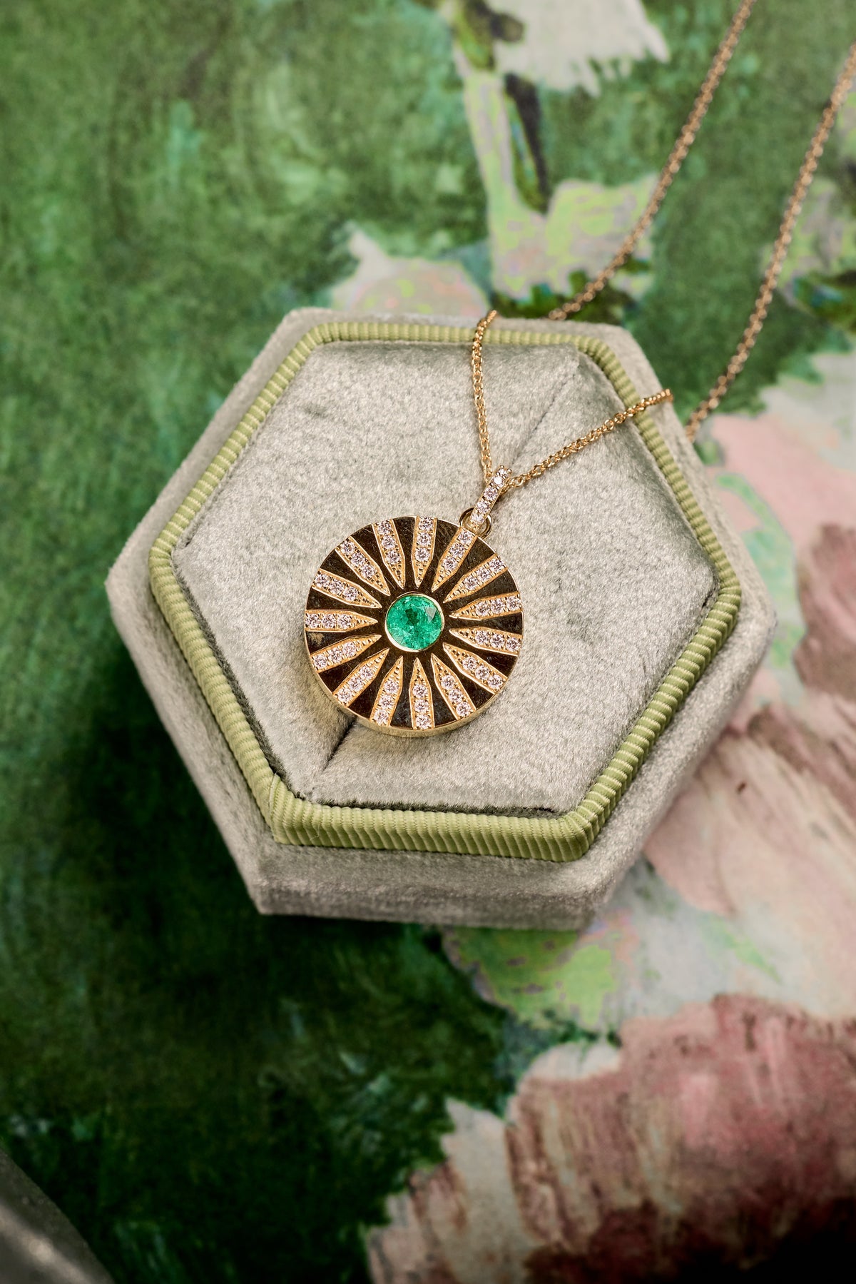 Emerald Medallion w/0.46ct Natural Diamond Accents