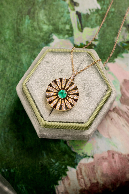 Emerald Medallion w/0.46ct Natural Diamond Accents