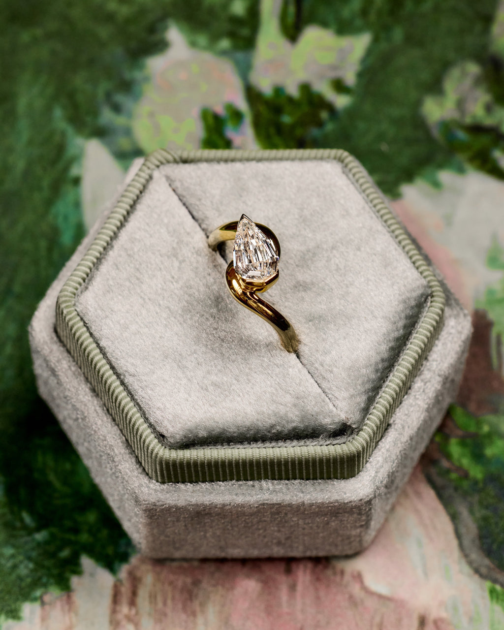 Step Cut Pear Shaped Natural Diamond Ring