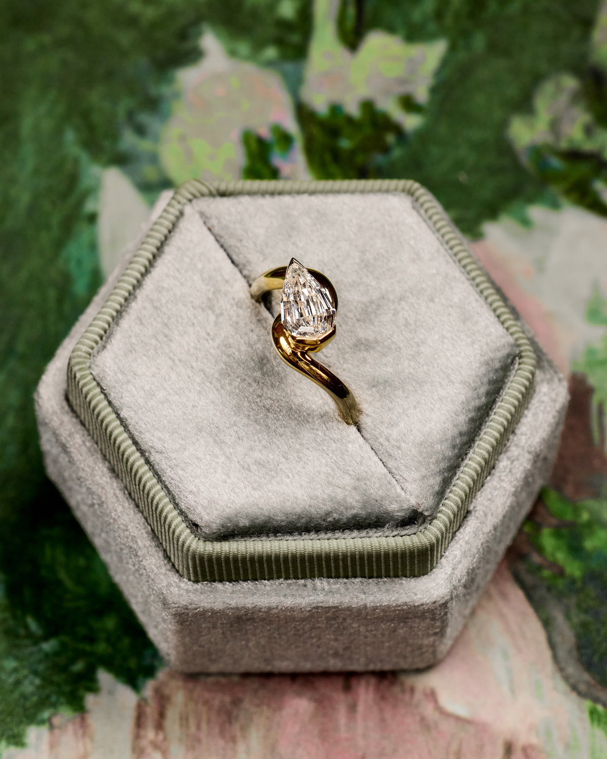 Step Cut Pear Shaped Natural Diamond Ring