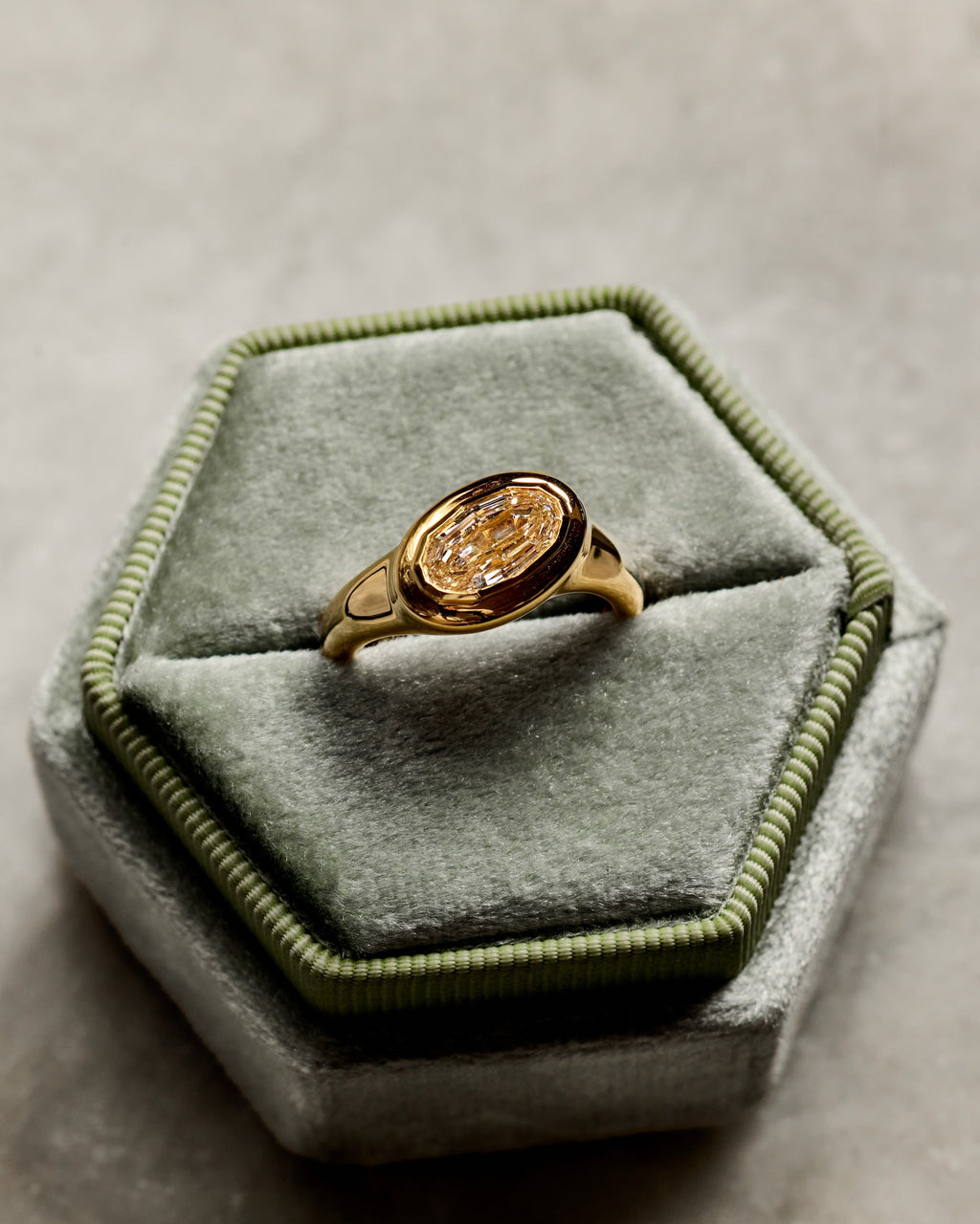 Step Cut Natural Diamond Bezel Signet Engagement Ring