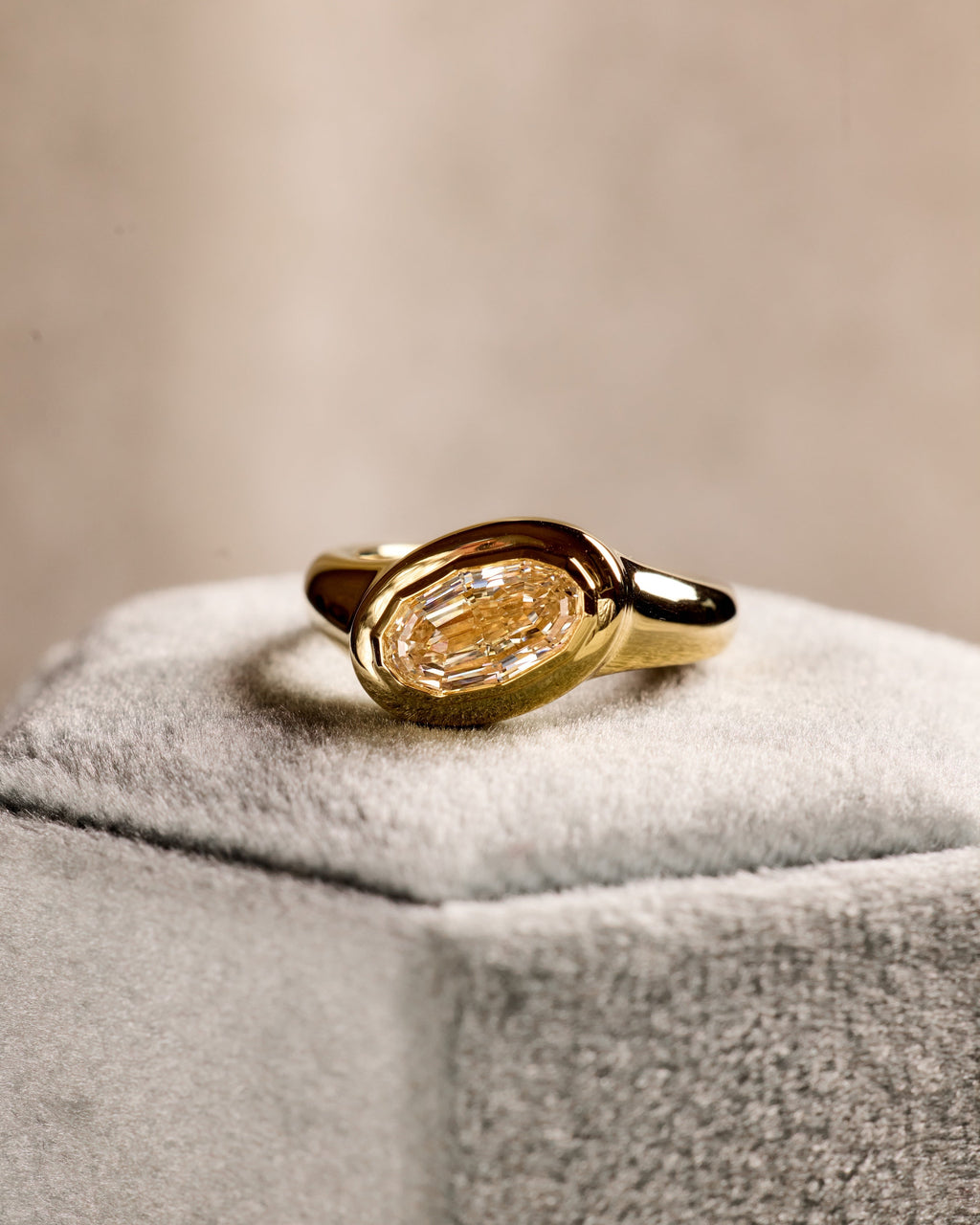 Step Cut Natural Diamond Bezel Signet Engagement Ring