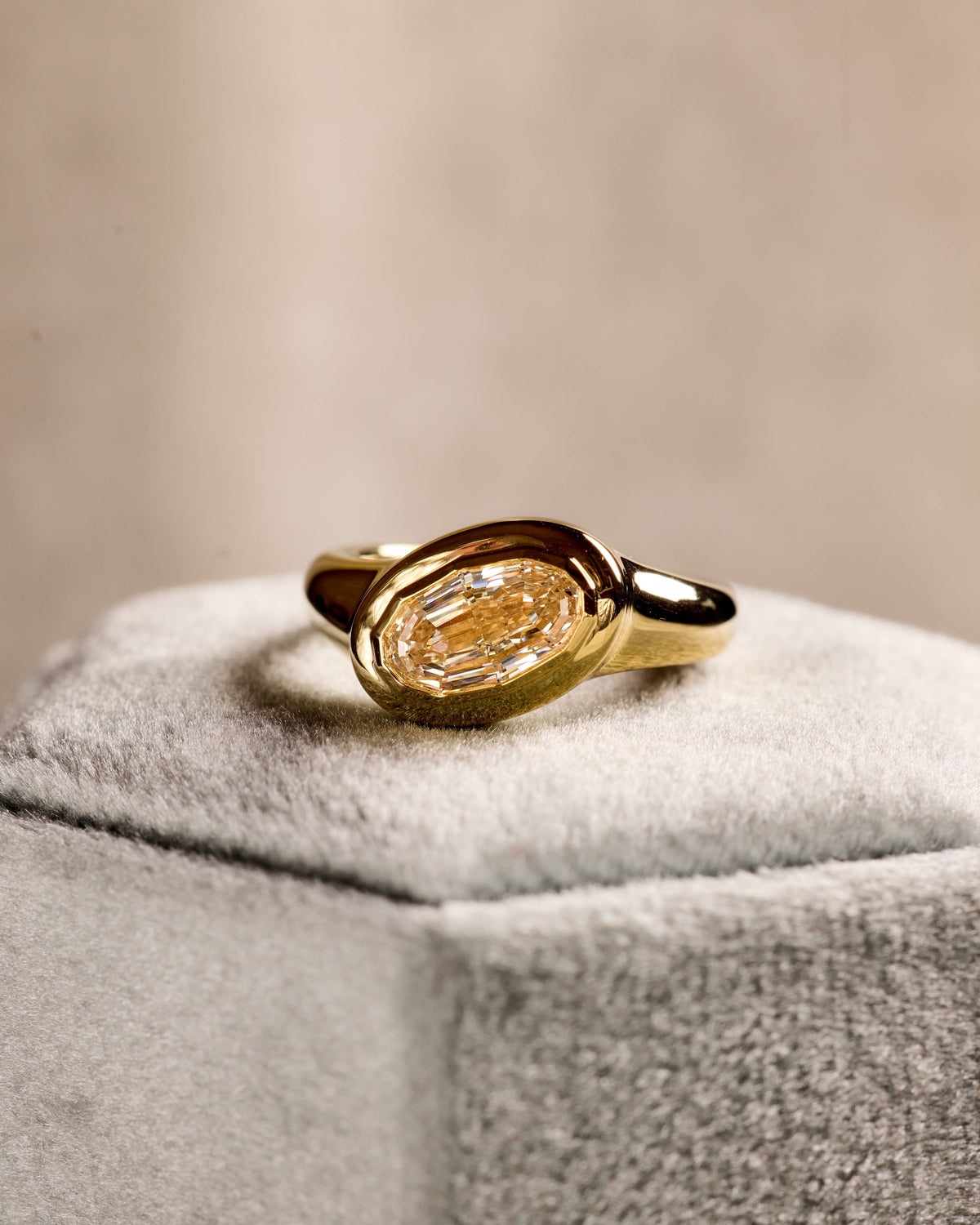 Step Cut Natural Diamond Bezel Signet Engagement Ring