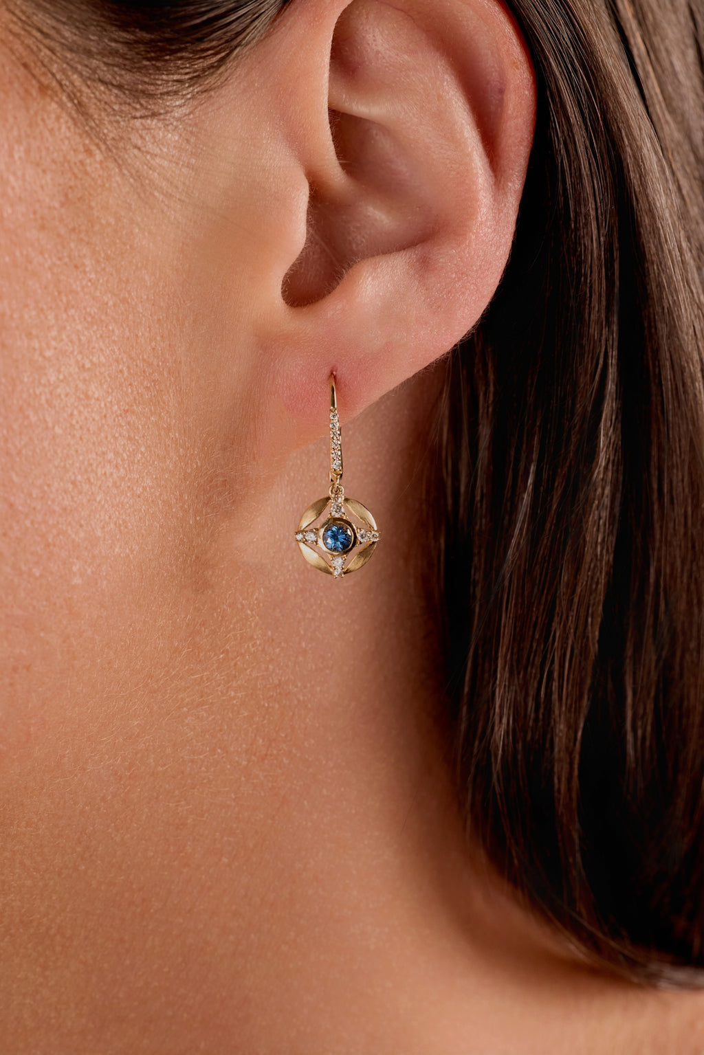 Montana Sapphire and Diamond Compass Dangle Earrings