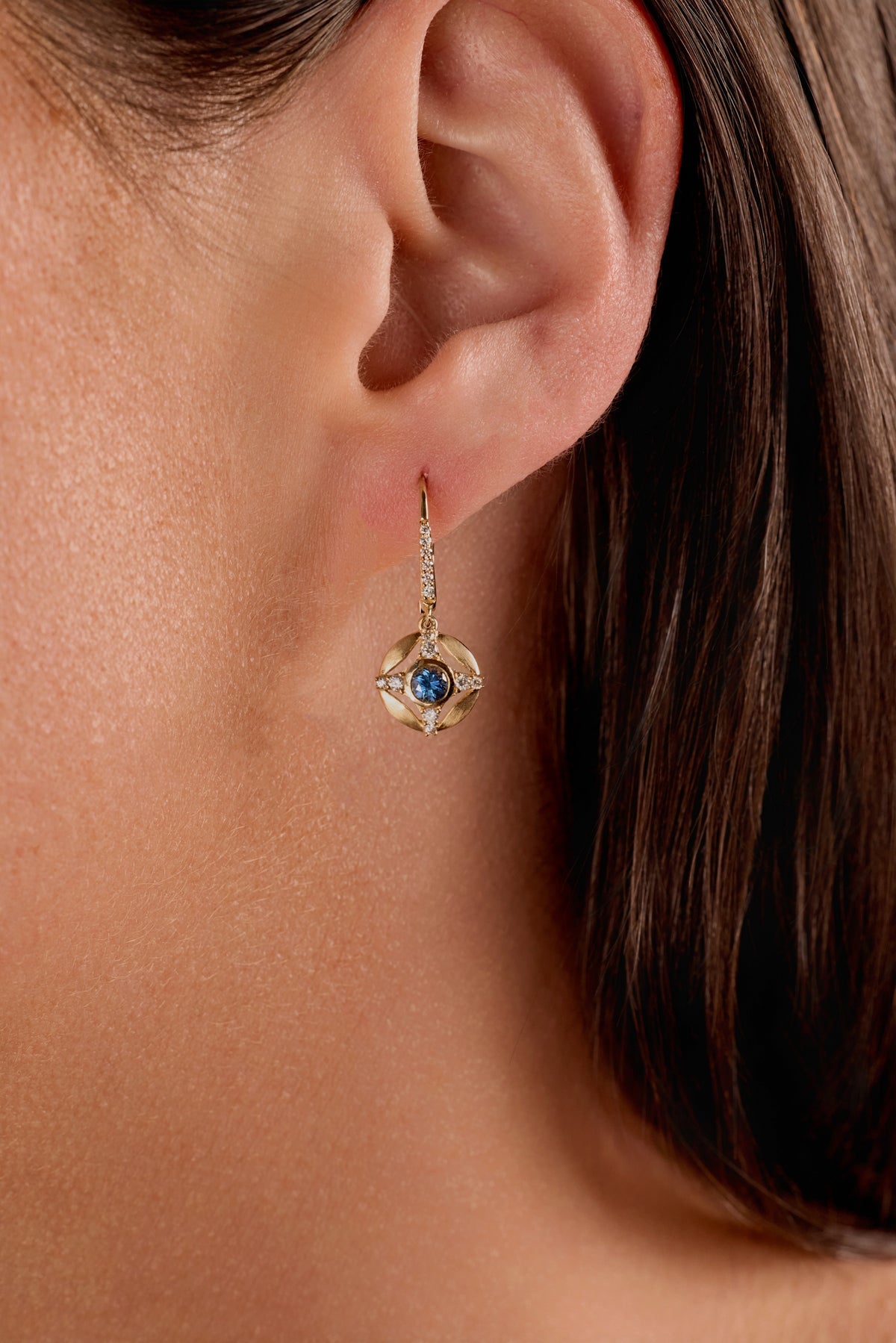 Montana Sapphire and Diamond Compass Dangle Earrings