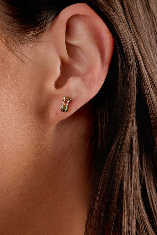 Watermelon Tourmaline Half Bezel Stud Earrings