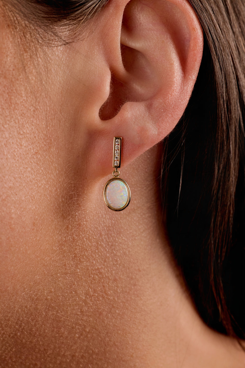 Australian Opal and Diamond Dangle Earrings