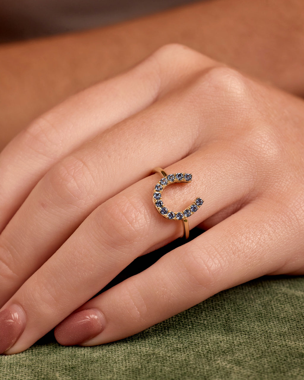 Yogo Sapphire Horseshoe Ring