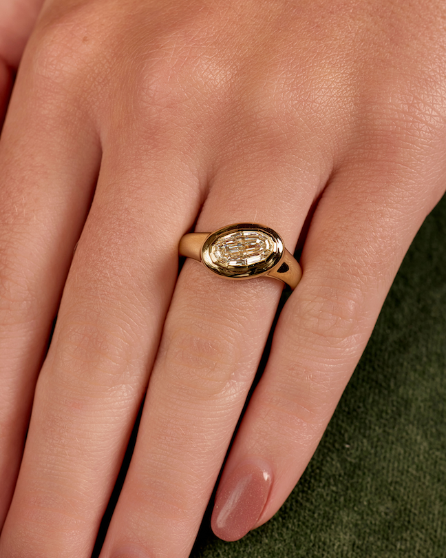 Step Cut Natural Diamond Bezel Signet Engagement Ring
